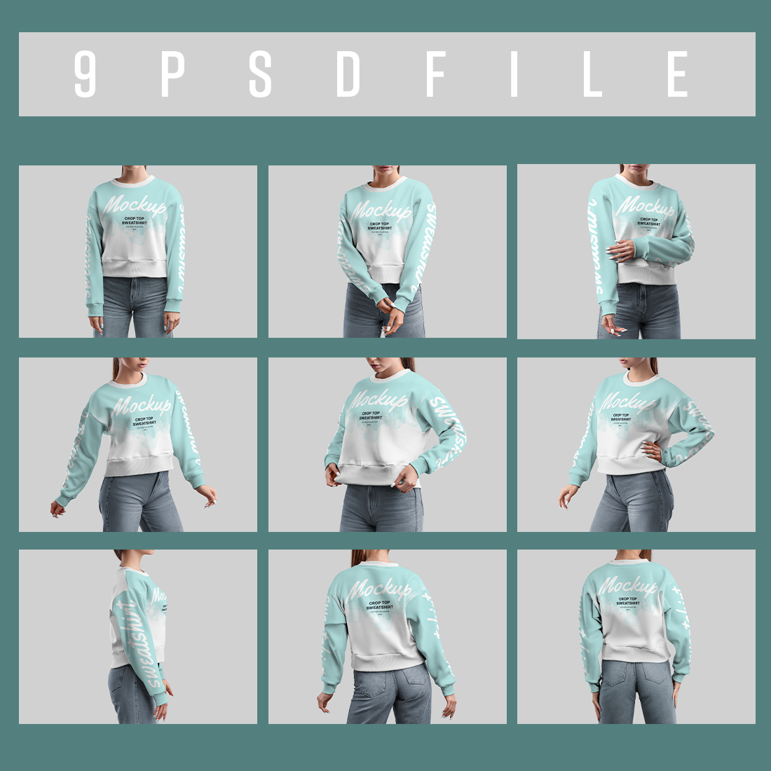9 Mockups Woman Crop Top Sweatshirt preview.