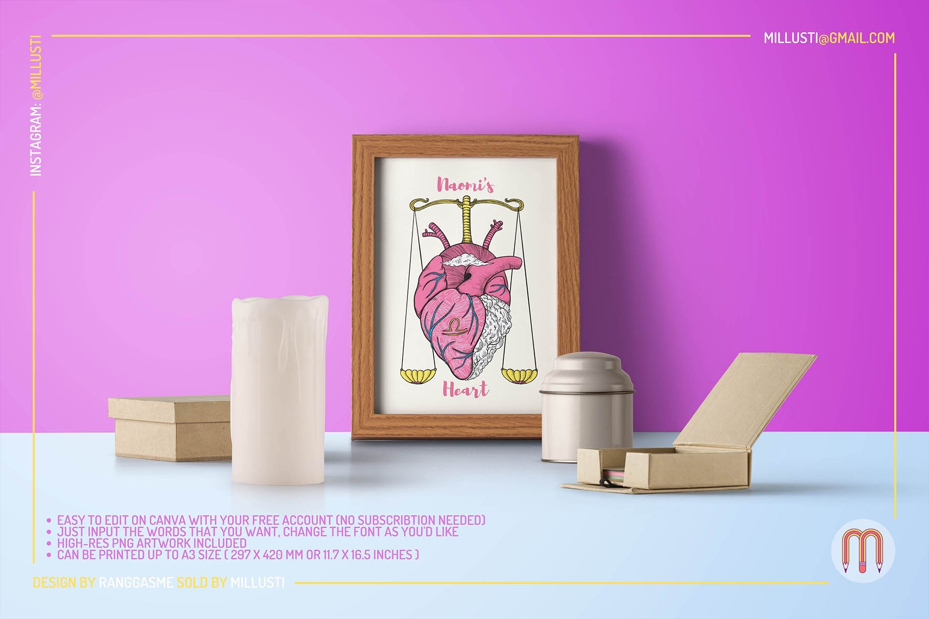 Pink anatomy heart on the poster.