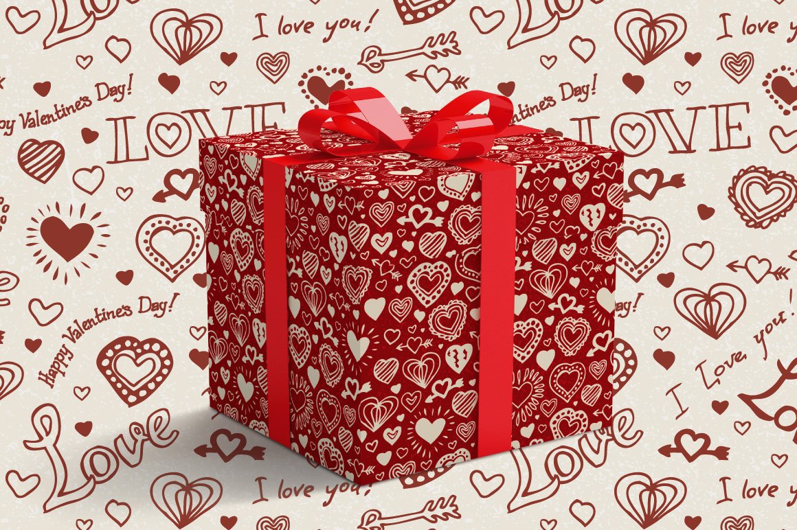 Gift box with heart illustration.