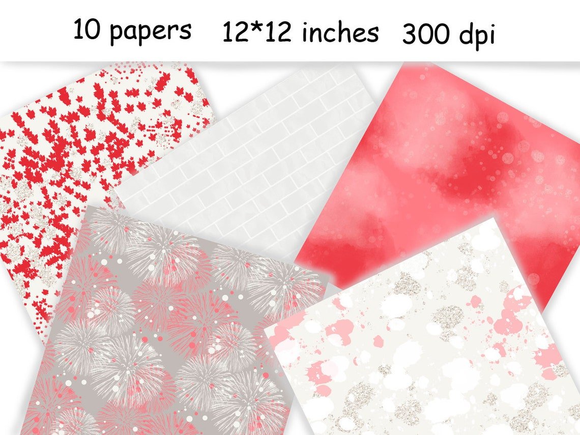 Different 5 digital papers in red, gray and white.