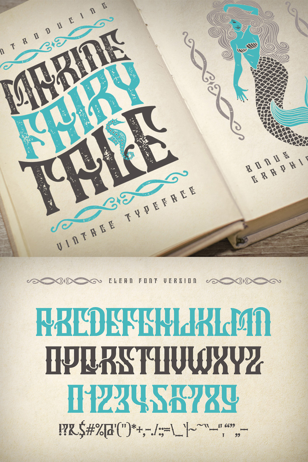Marine Fairytale Typeface Pinterest Collage image.