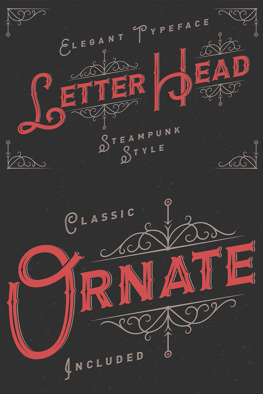Letterhead Typeface Font with Ornate Design pinterest image.