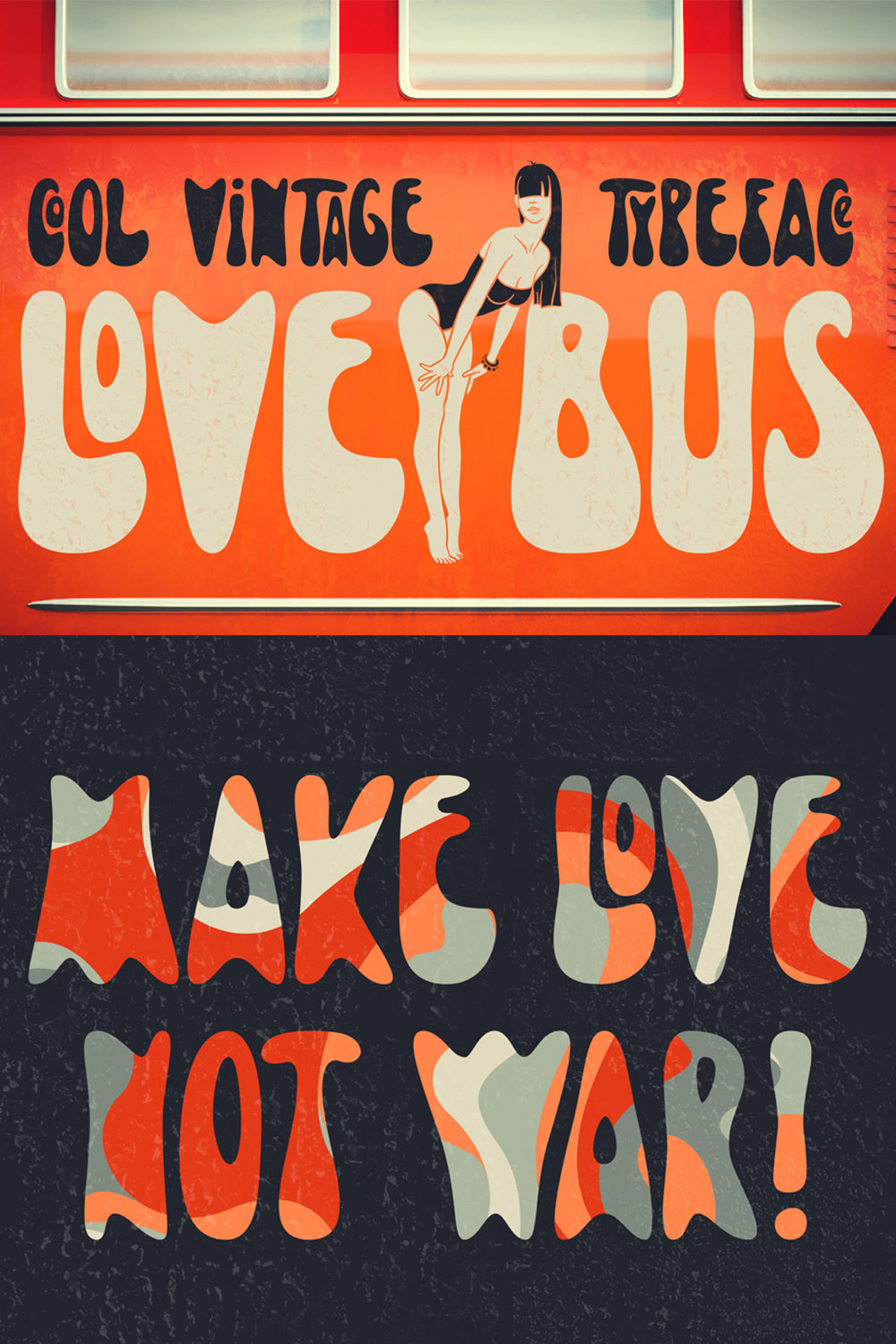 Lovebus Font Pinterest Collage image.