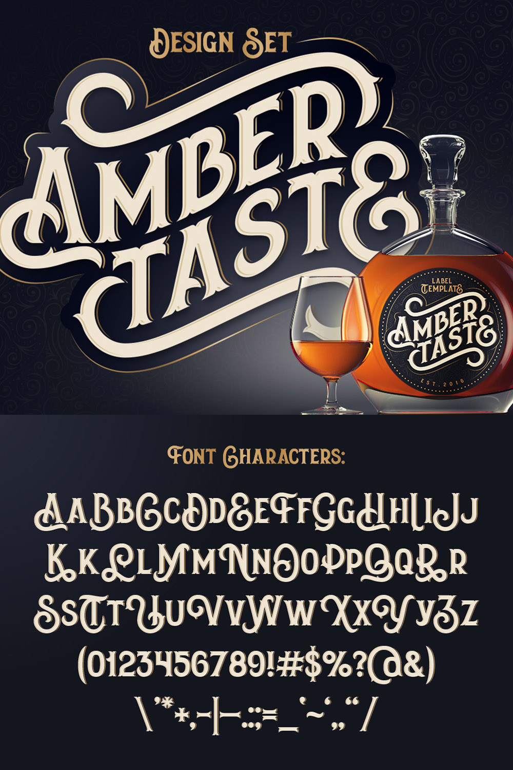 Amber Taste Font, Label, Mockup - pinterest image preview.