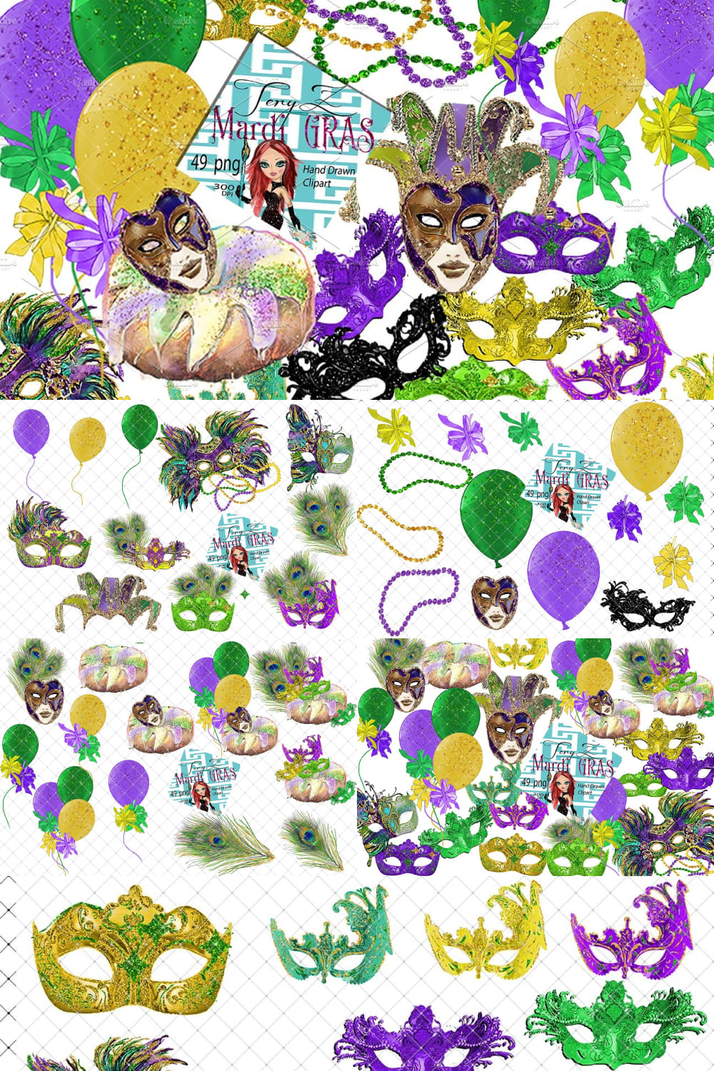 Mardi Gras Carnival Masks Clipart - pinterest image preview.