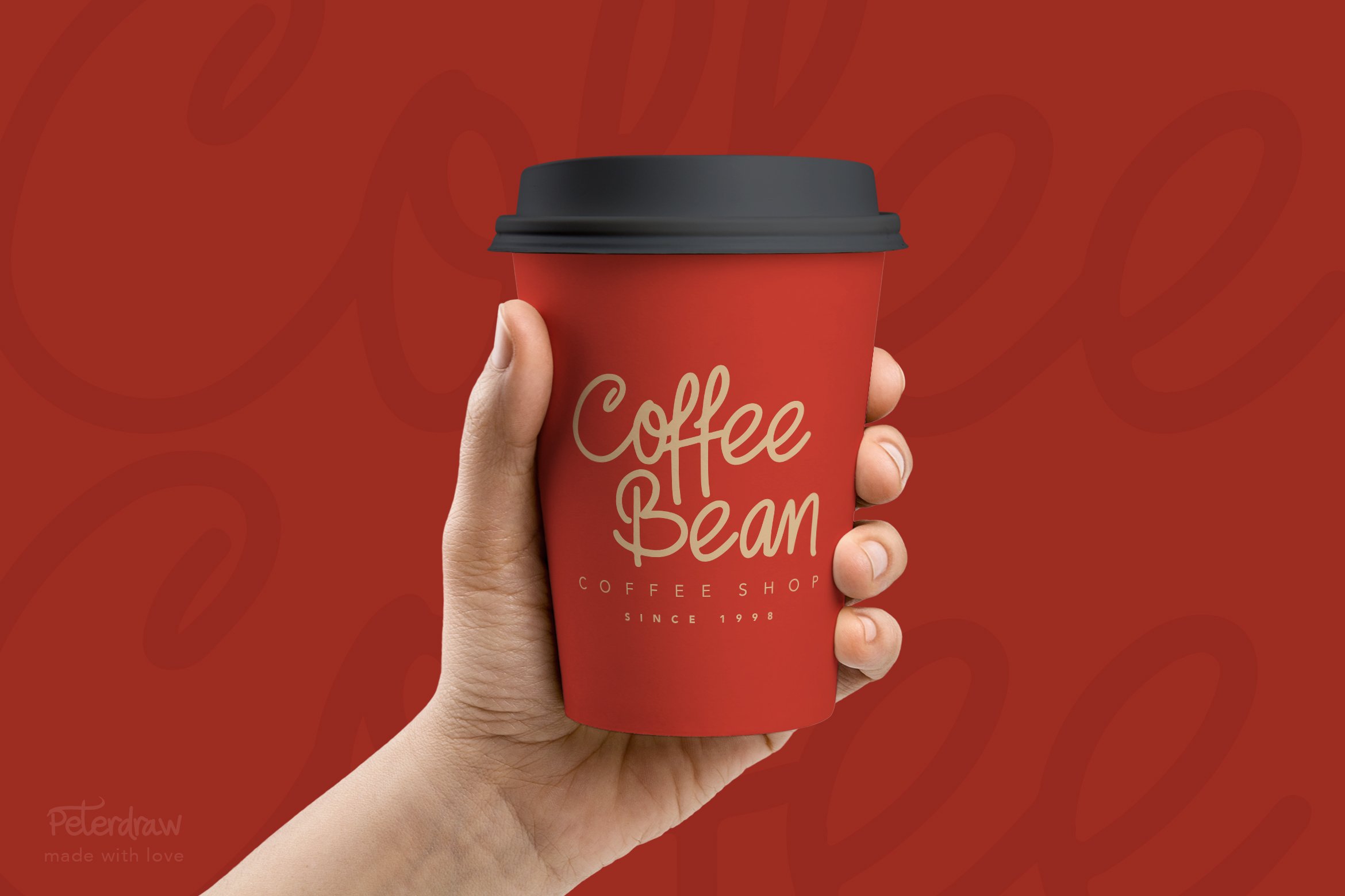 Red matte cup for the coffee on a red background.