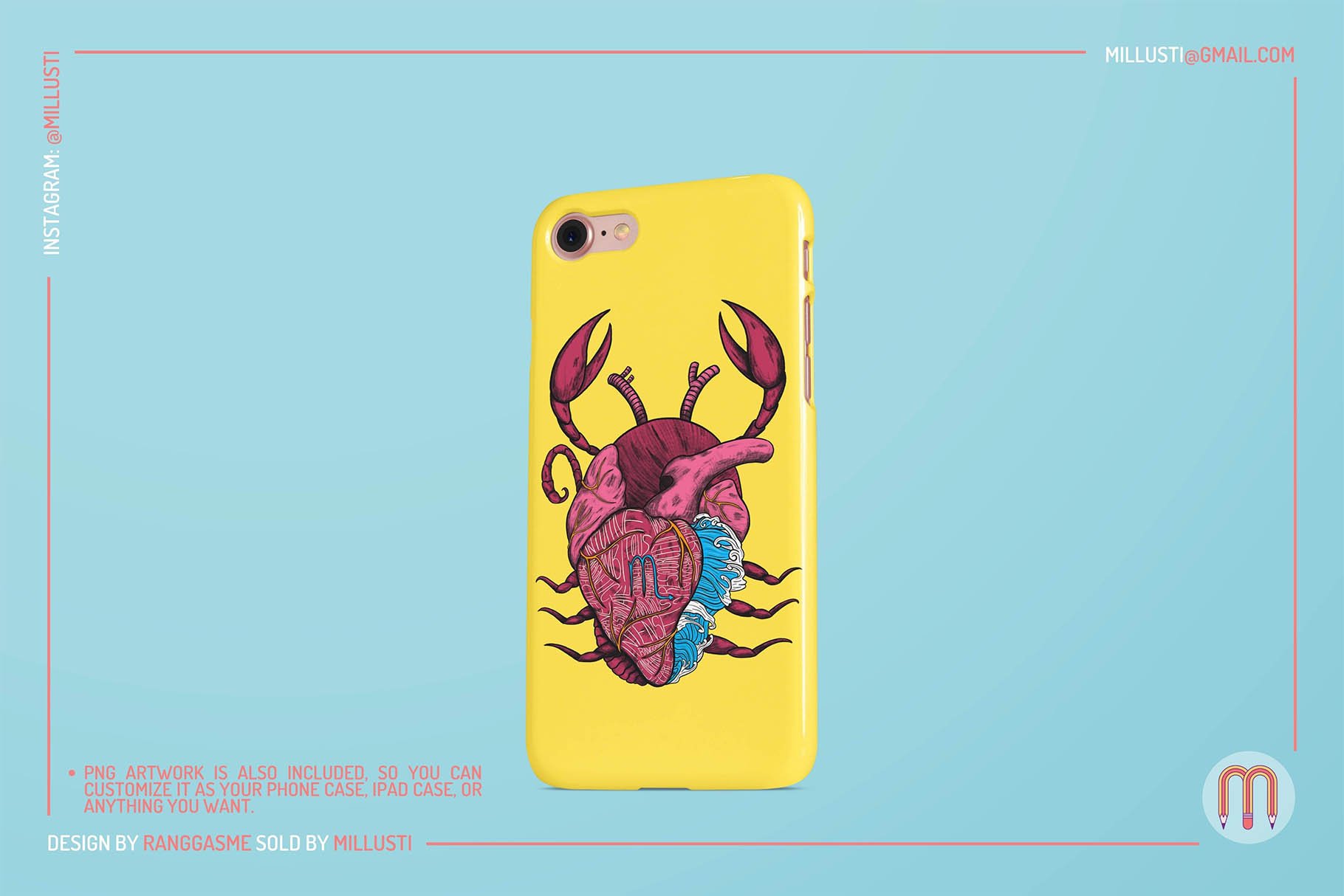 Yellow phone case with the heart design.