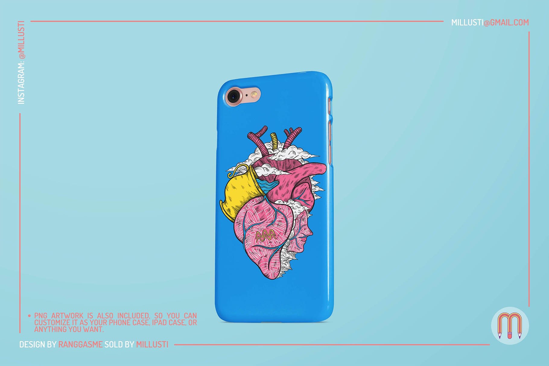 Blue phone case with a high quality astrology heart graphic.