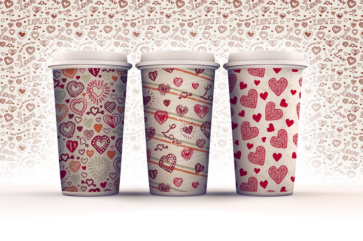 Three cups with the romantic prints.