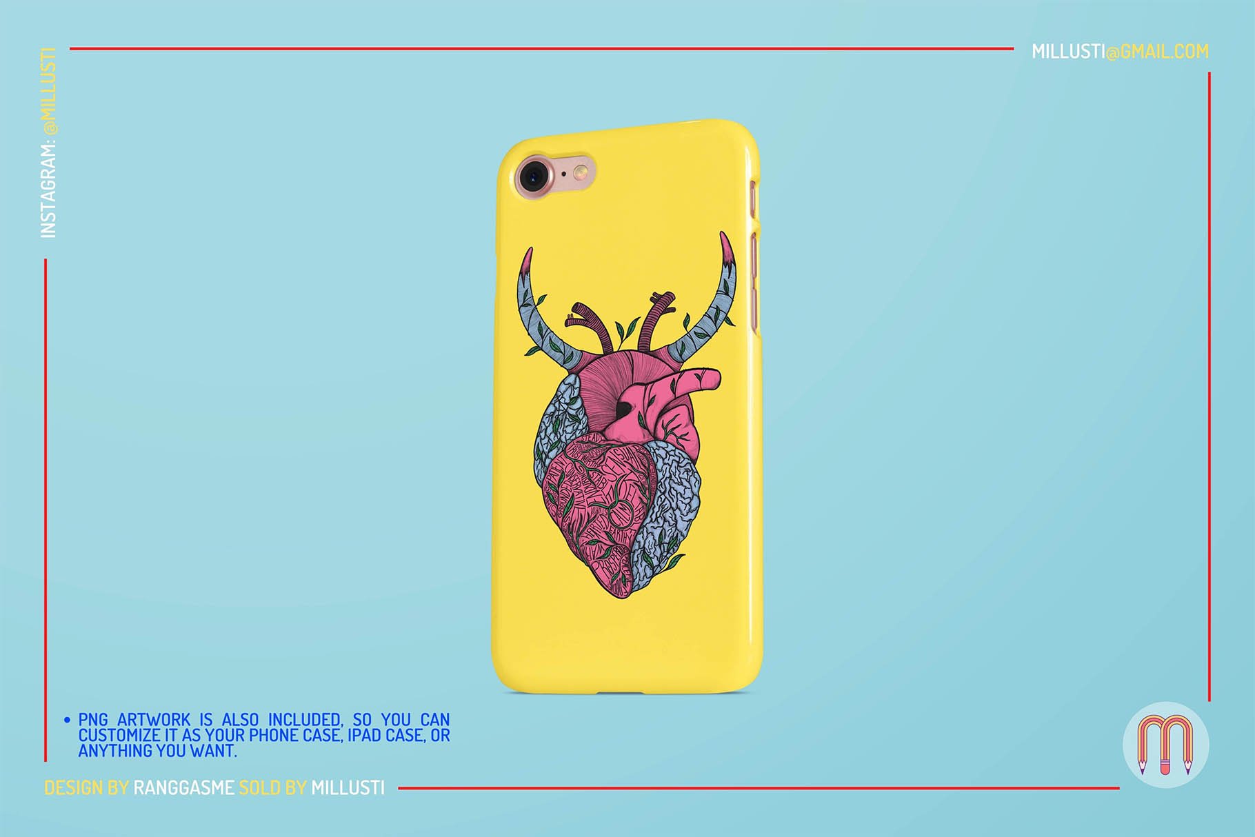 Yellow phone case with a high quality astrology heart graphic.