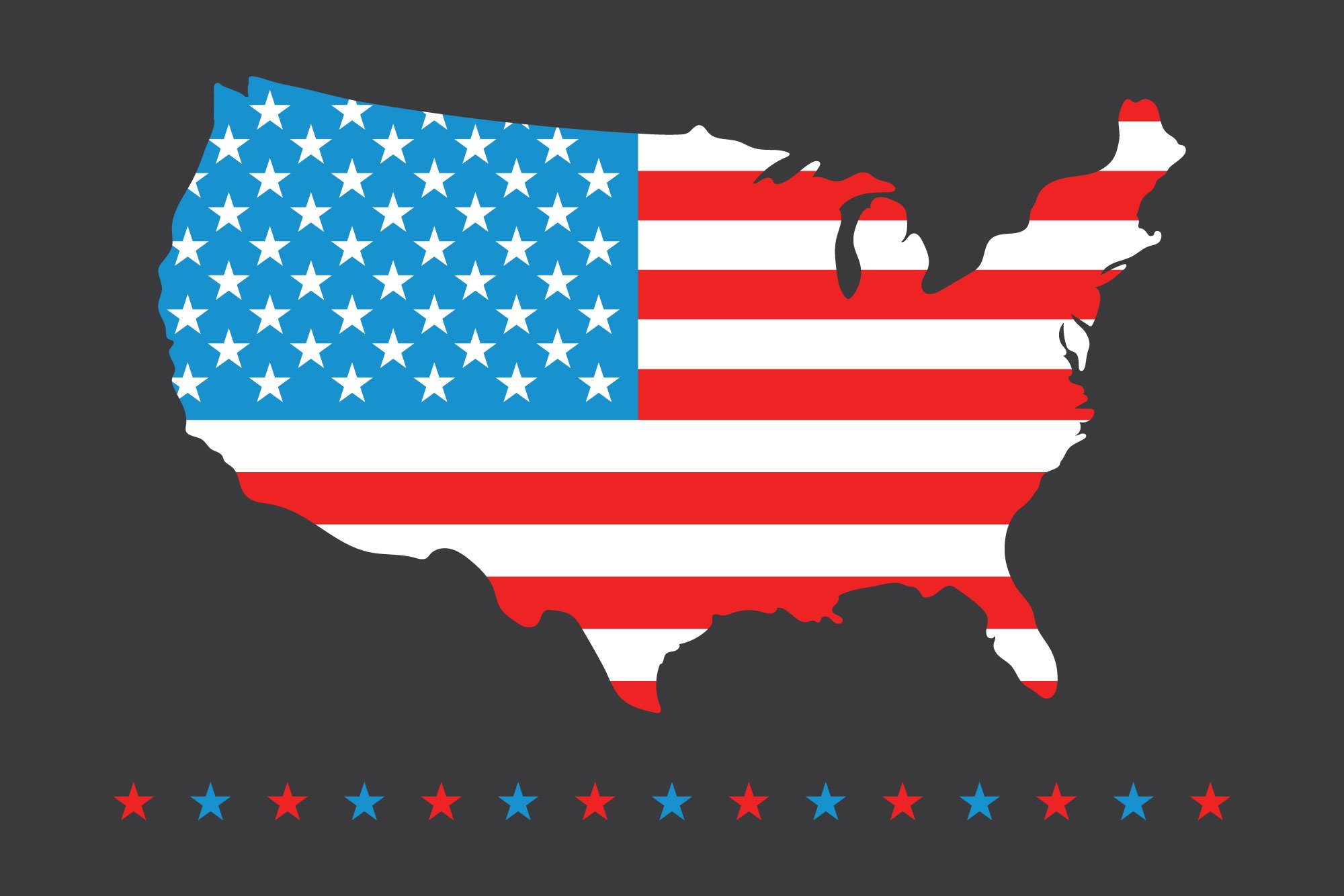 USA map with a flag on a dark brown background.