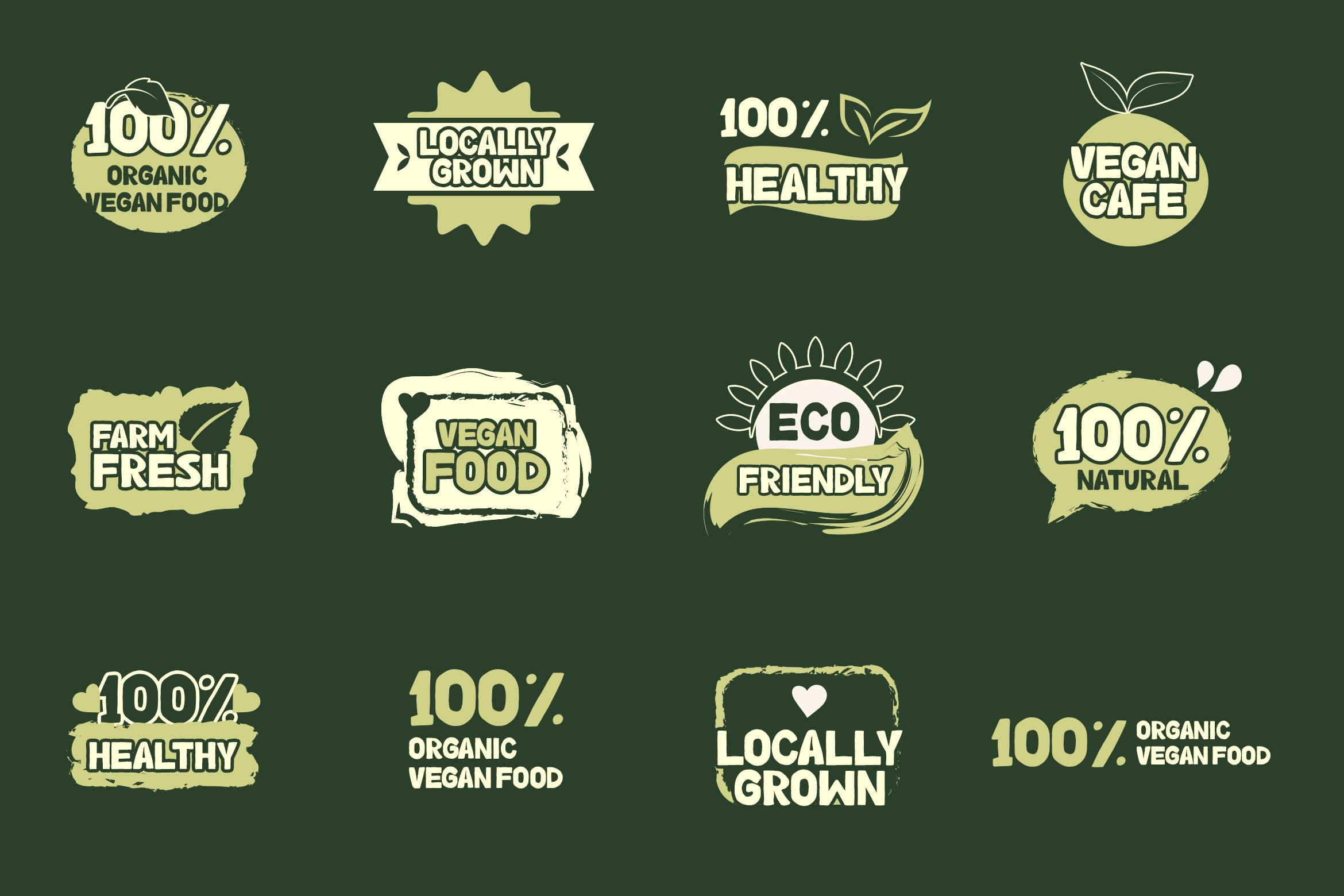 Light green badges for food.