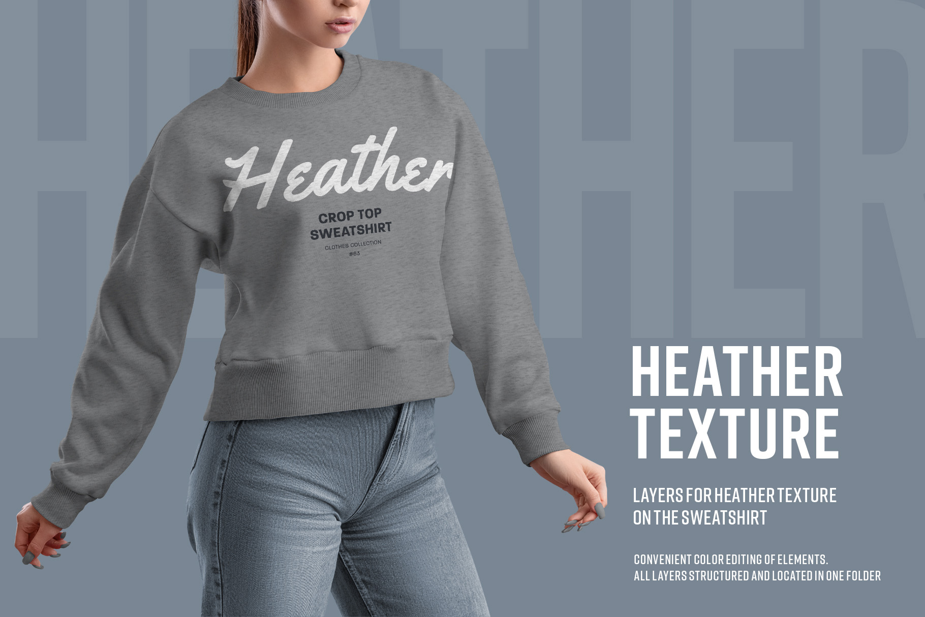 9 Mockups Woman Crop Top Sweatshirt heather texture.