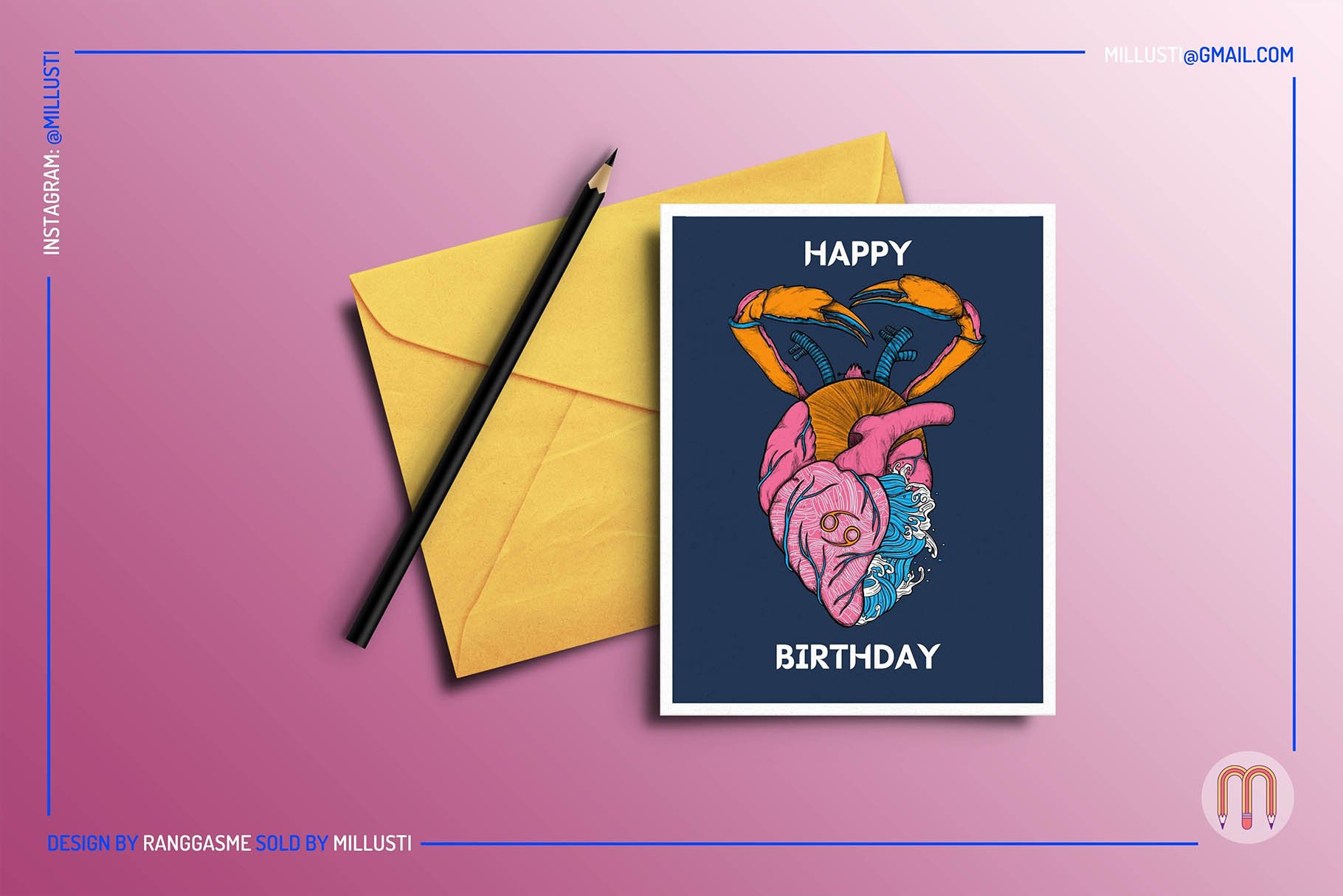 Dark blue postcard with the cancer heart.