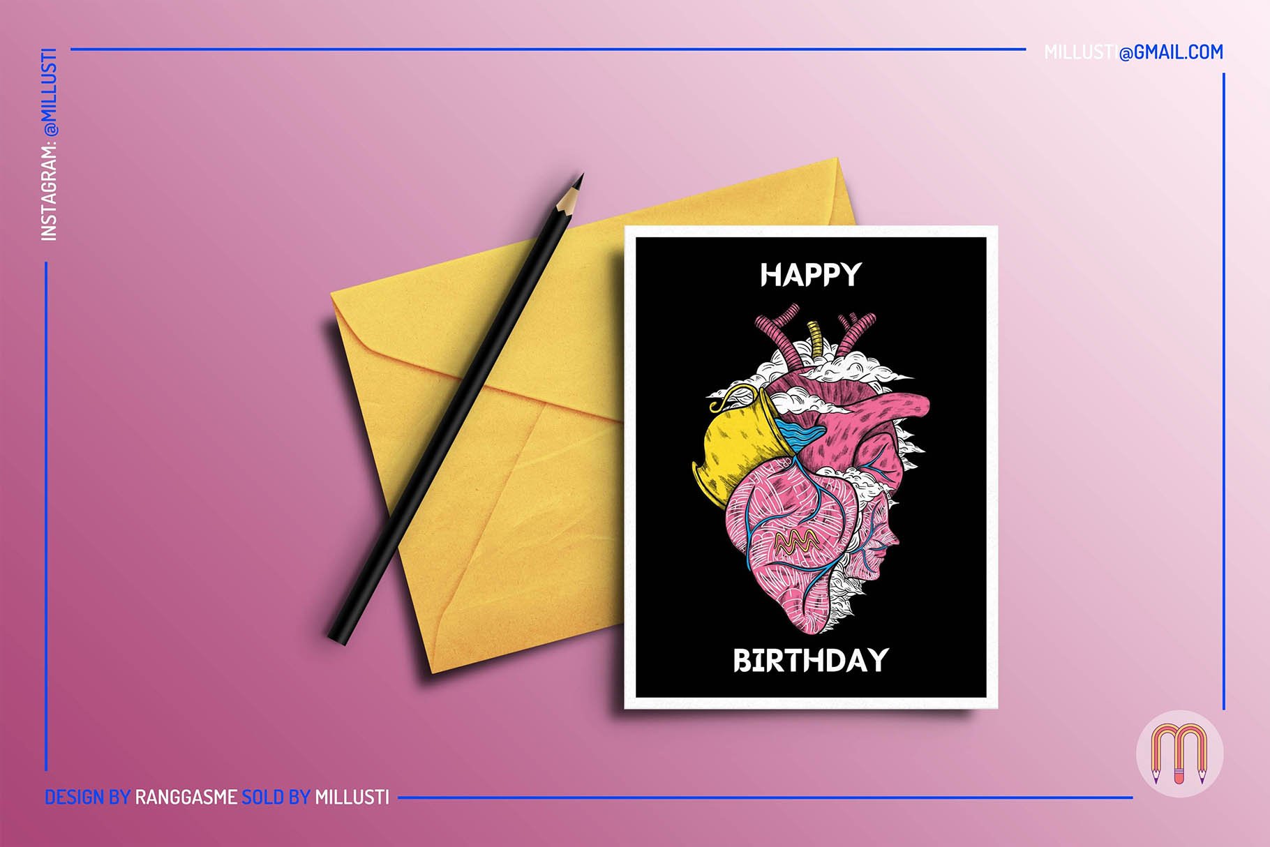 Black postcard with a greeting and colorful astrology heart.