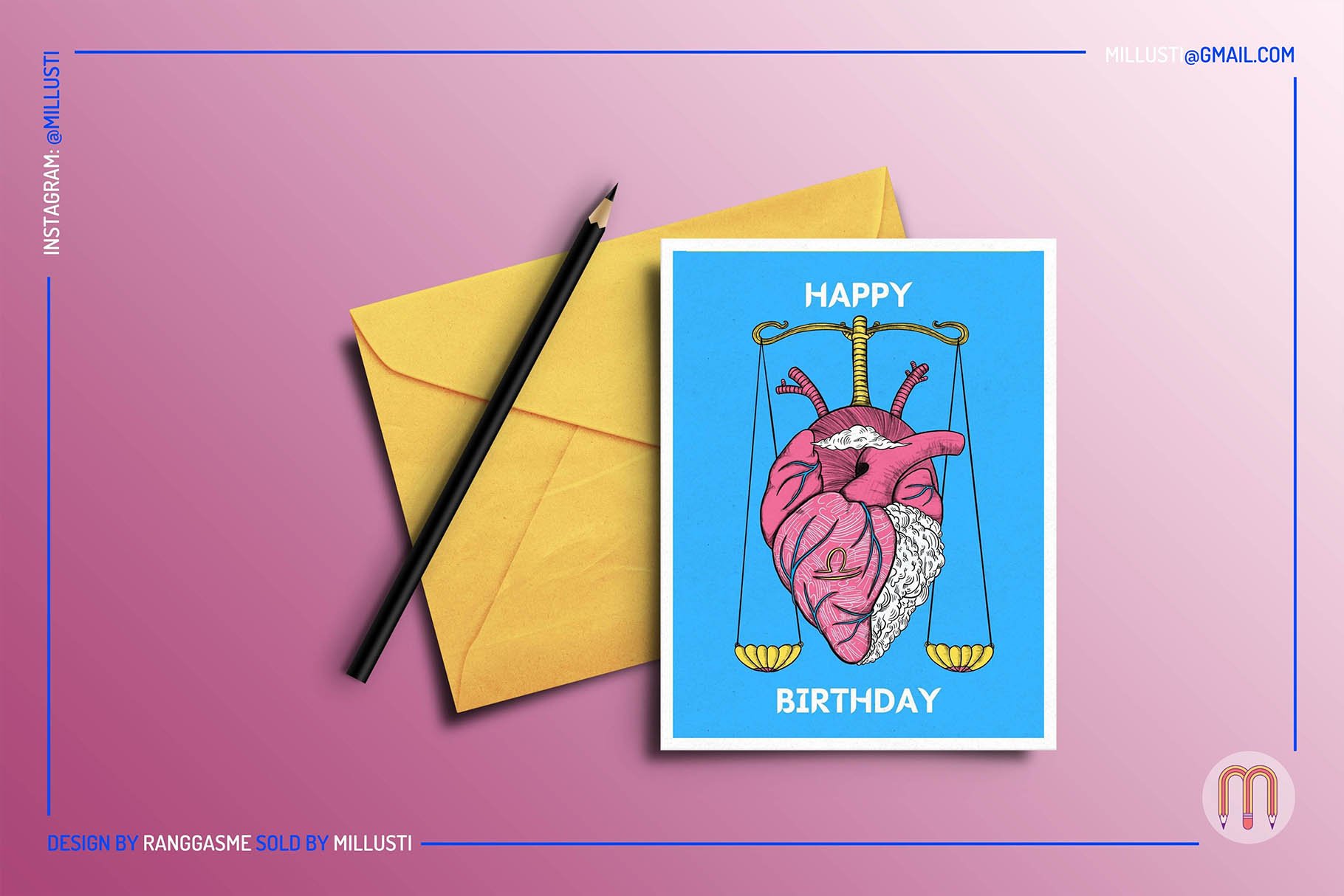 Blue postcard with the anatomy heart.