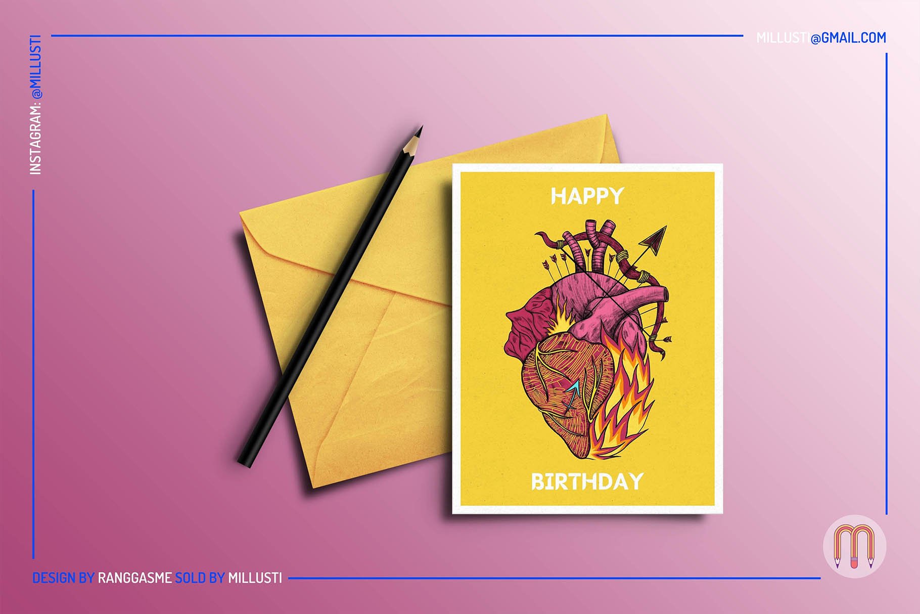 Yellow postcard with the bright astrology heart.