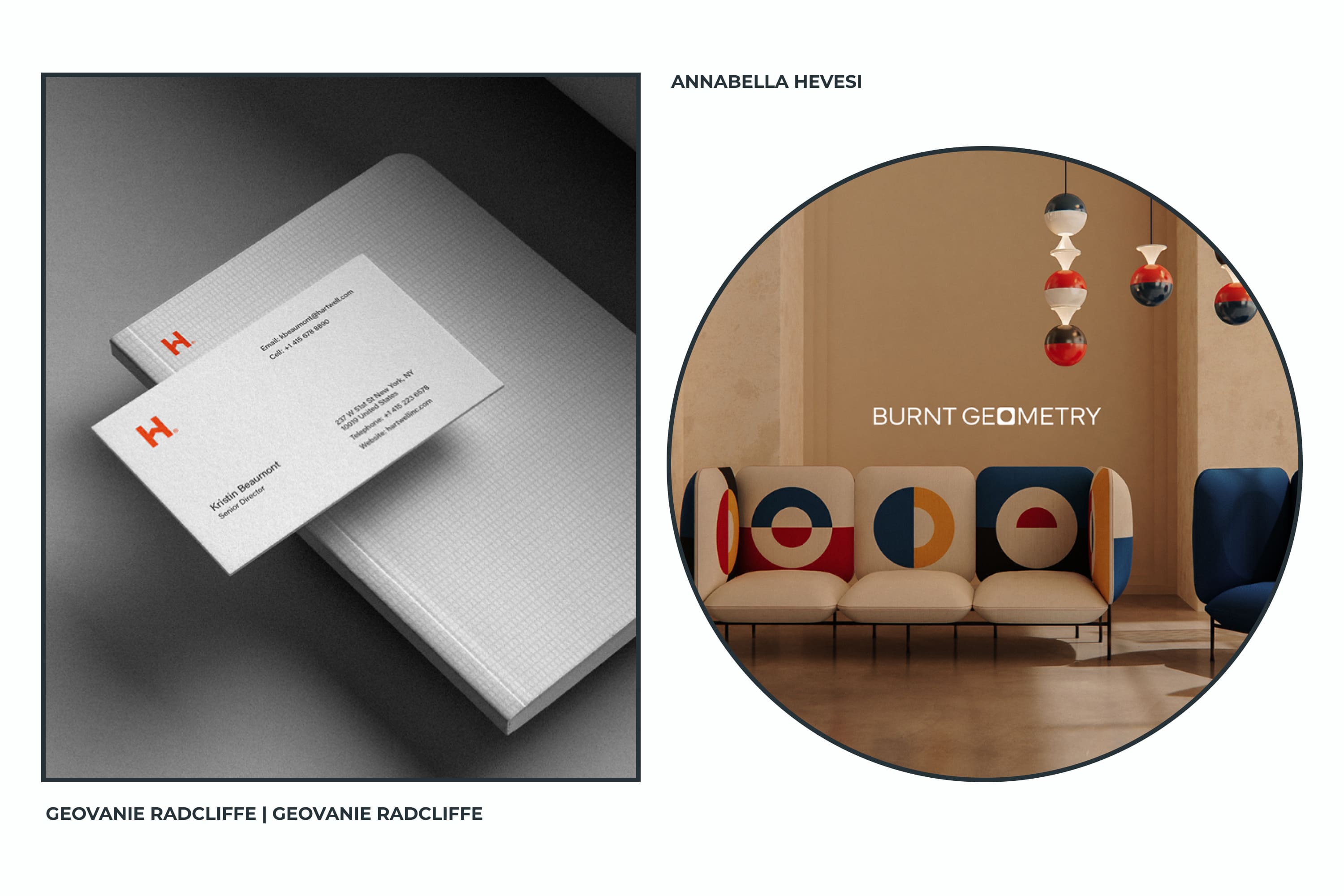 Photo of visit card and sofa in Bauhaus style.