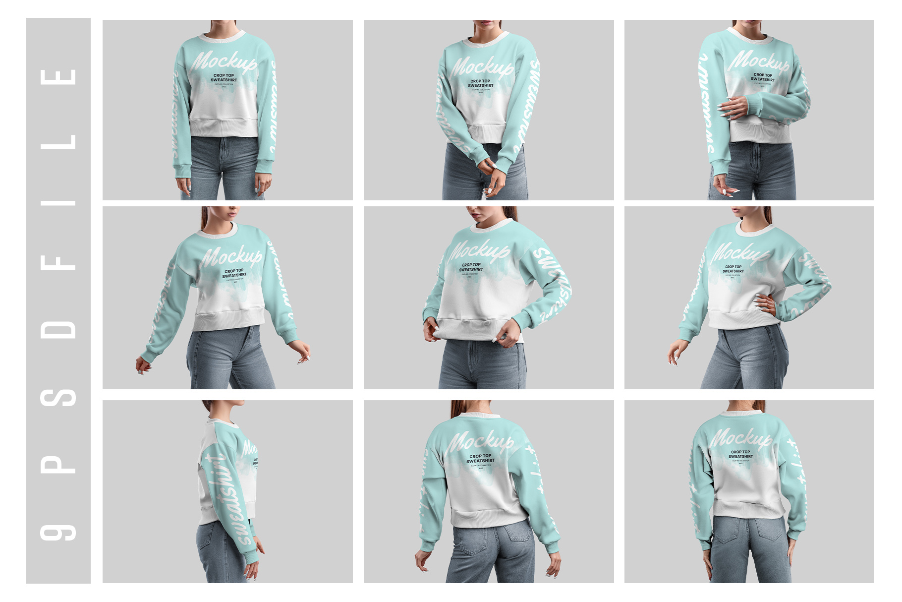 9 Mockups Woman Crop Top Sweatshirt all previews.