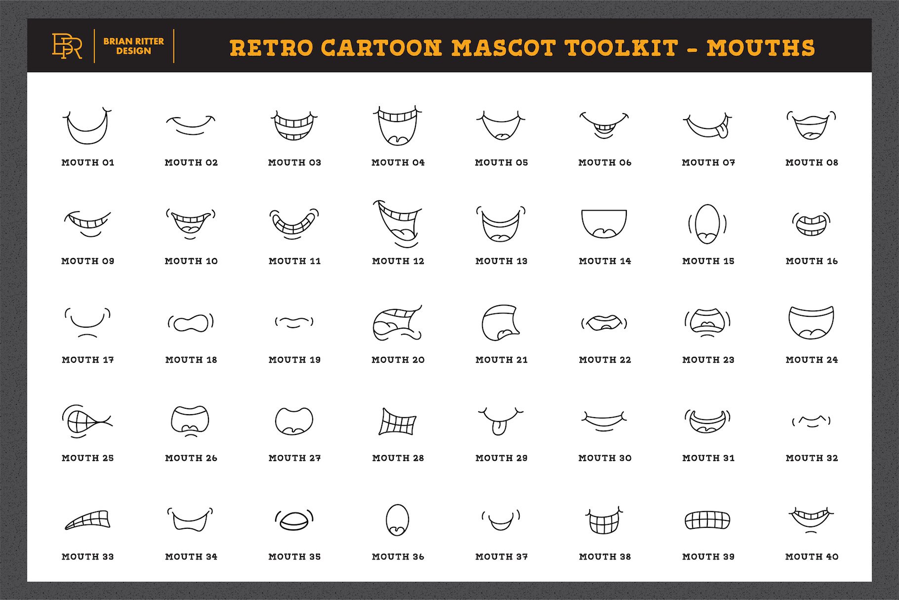 Retro cartoon mascot toolkit - mouths.