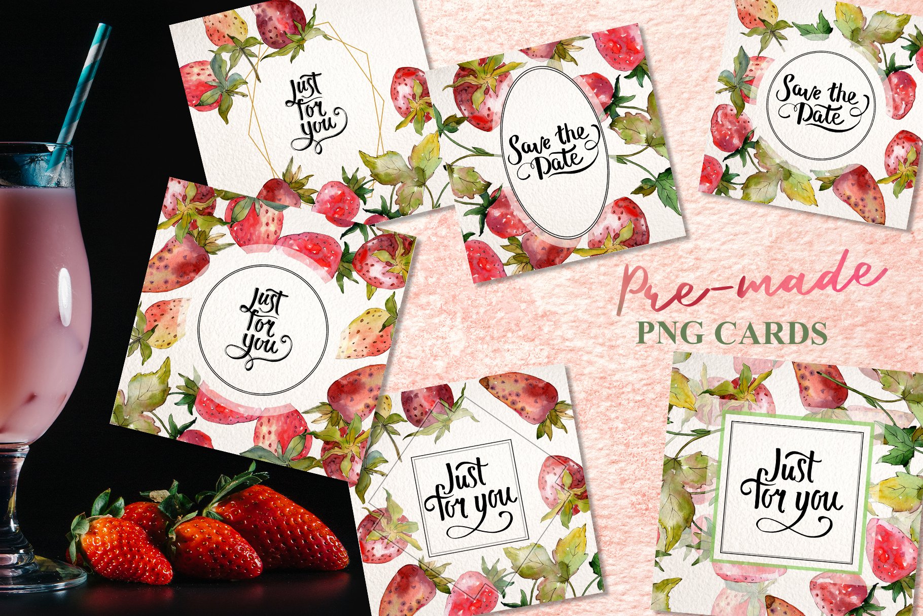 Strawberry cards in a watercolor style.