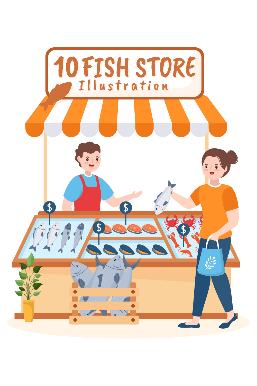 Fish Store Design Illustration pinterest image.