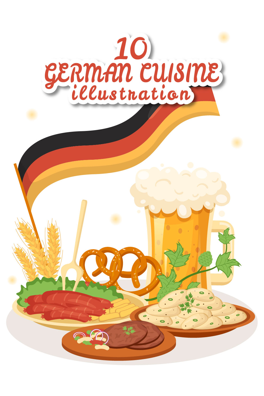 10 German Food And Drinks Illustration - pinterest image preview.