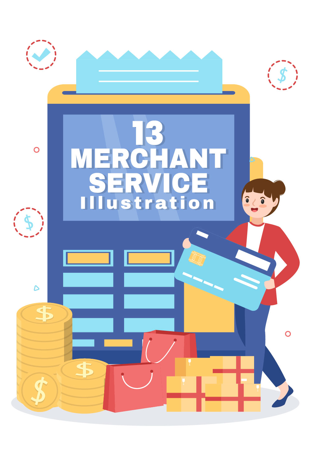 Merchant Service Cartoon Design Illustration pinterest image.