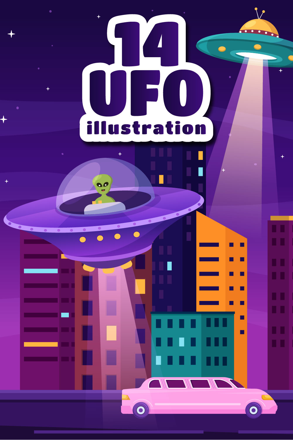 UFO Flying Spaceship Illustration pinterest image.