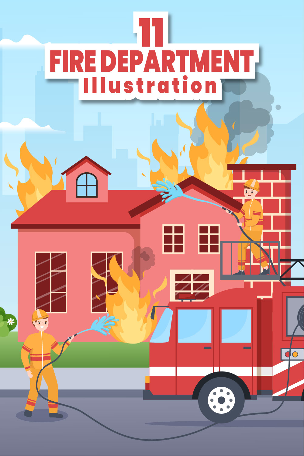 Fire Department or Firefighter Illustration pinterest image.