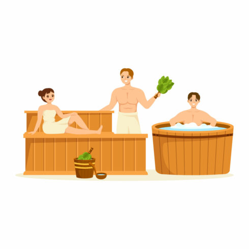 Beautiful image with people in the sauna.