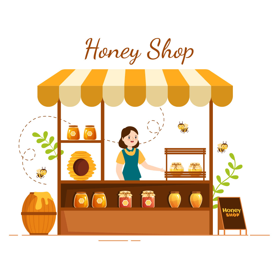 Wonderful image of a girl at the counter with honey.