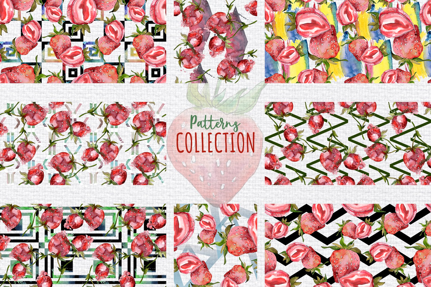 Some strawberries patterns for your brand and products.