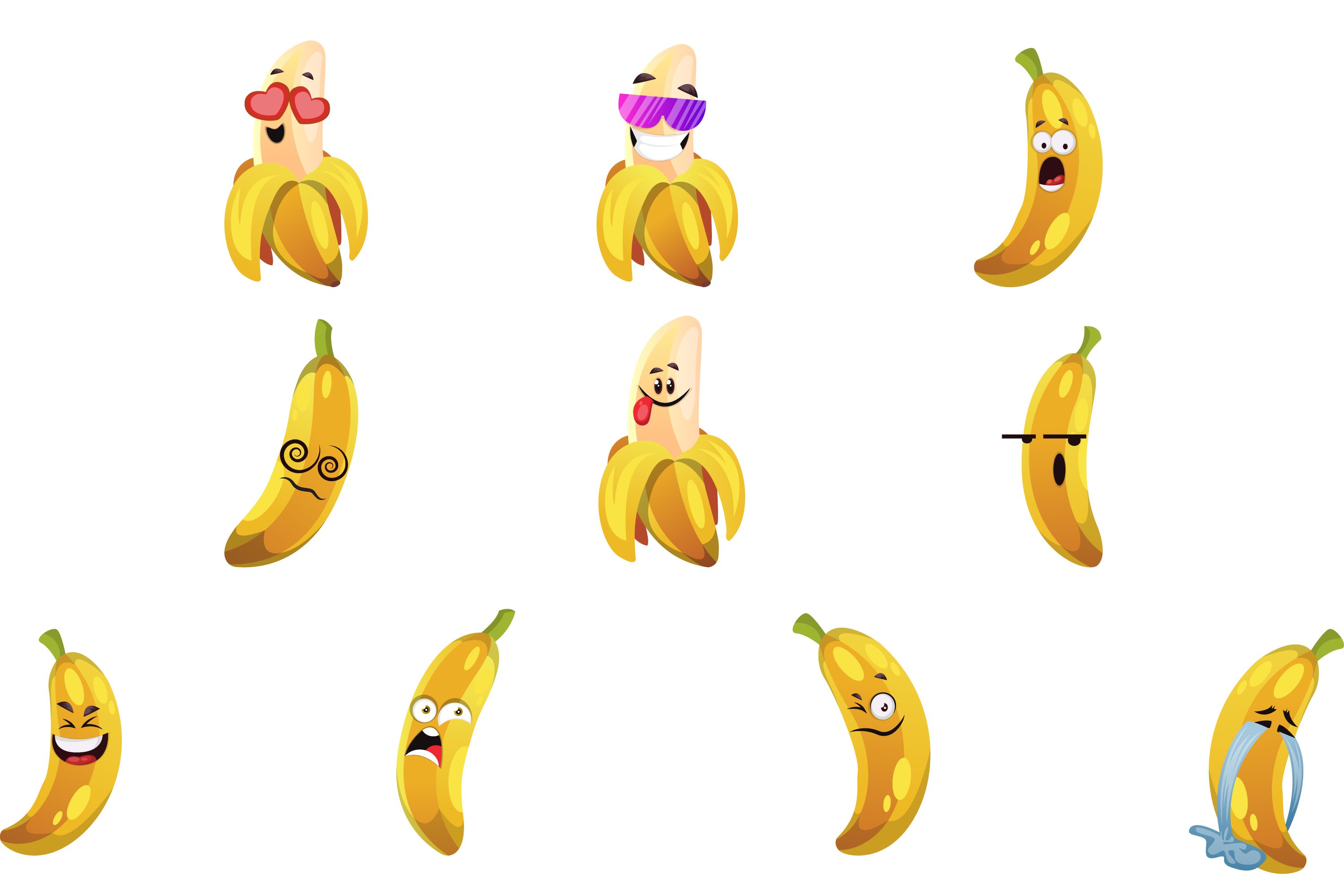 Funny bananas in the different mood and emotions.