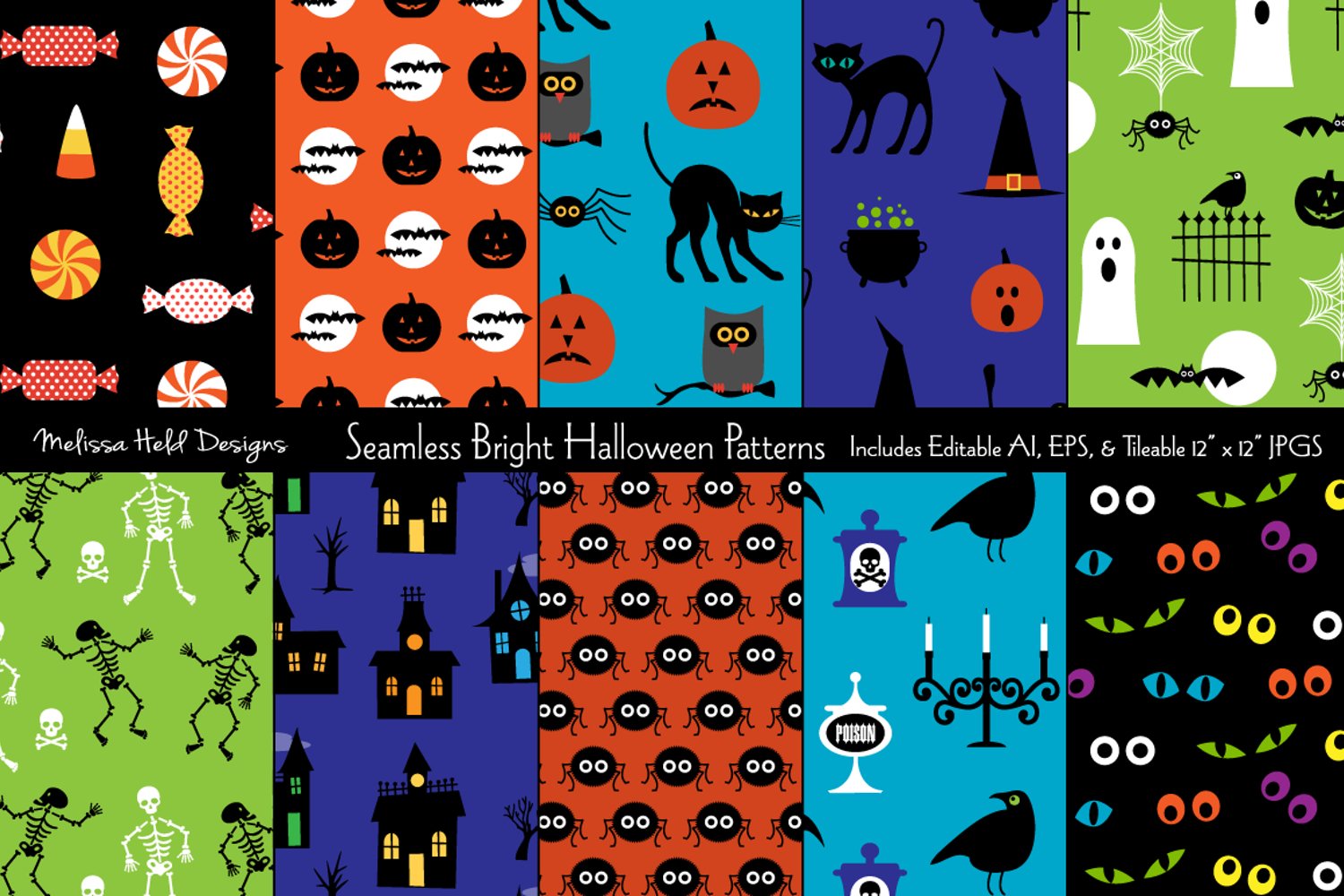 Cover image of Seamless Bright Halloween Patterns.