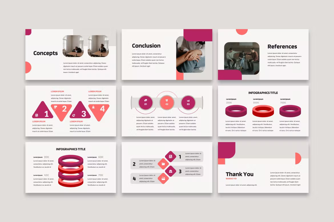 This template includes lots of colorful infographics and diagrams.