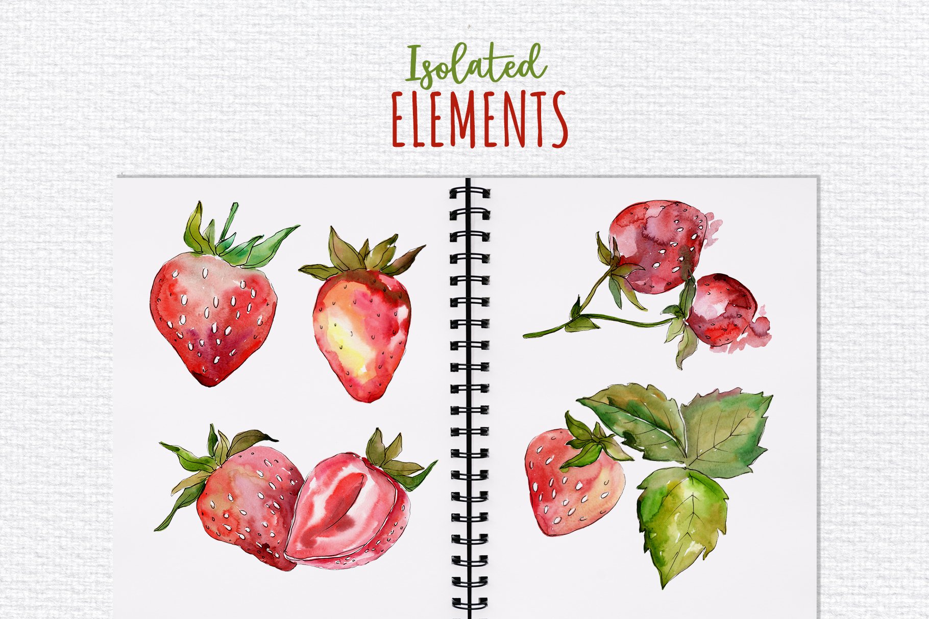 Notebook with the strawberry illustration.