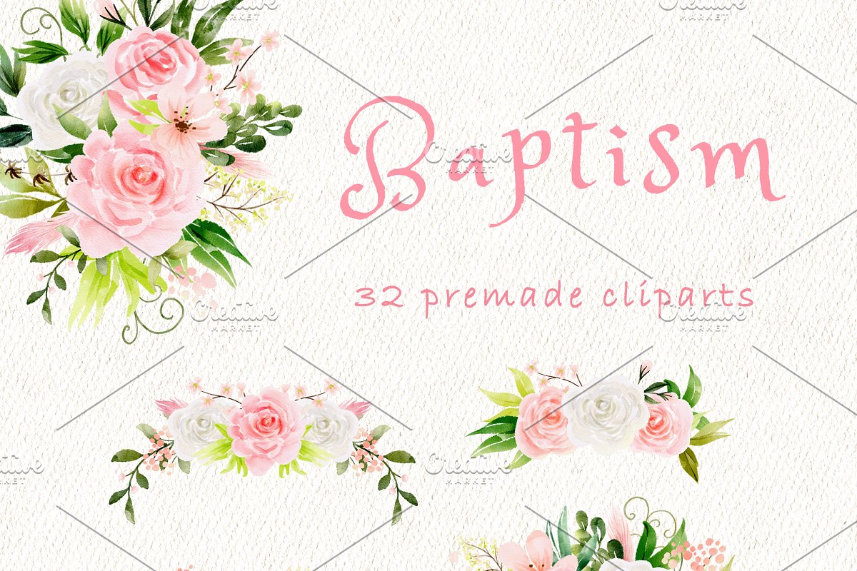 There are 32 pre-made baptism clipart.