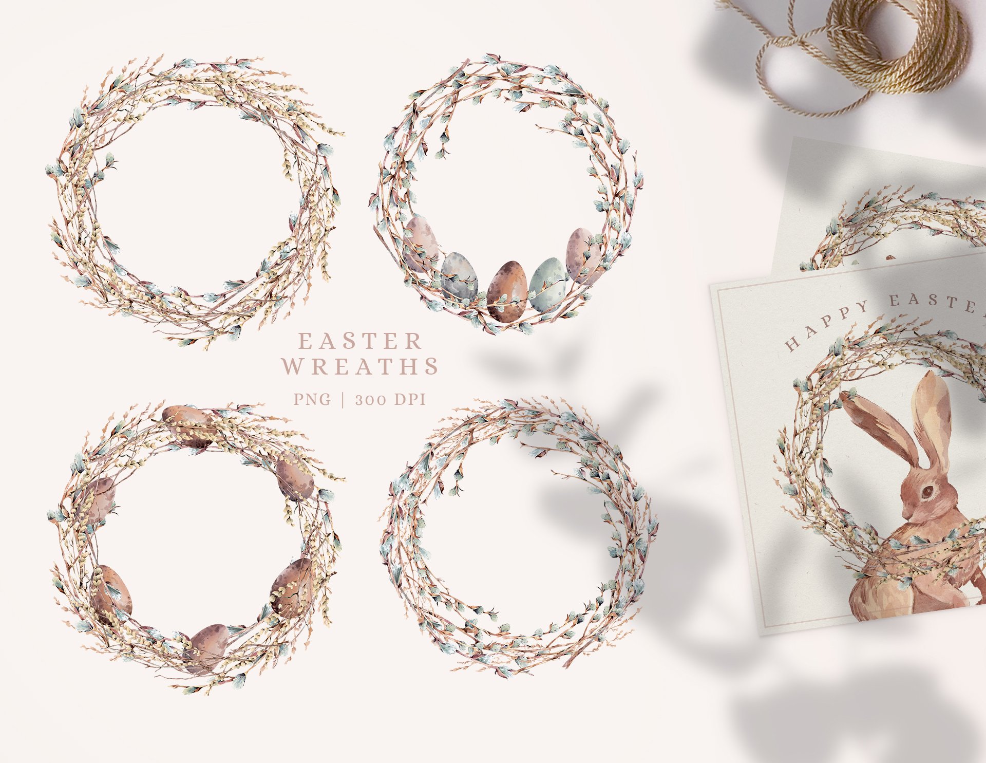 Delicate four wreathes in a pastel.