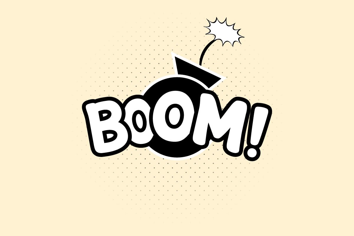 BW boom lettering with a bomb.