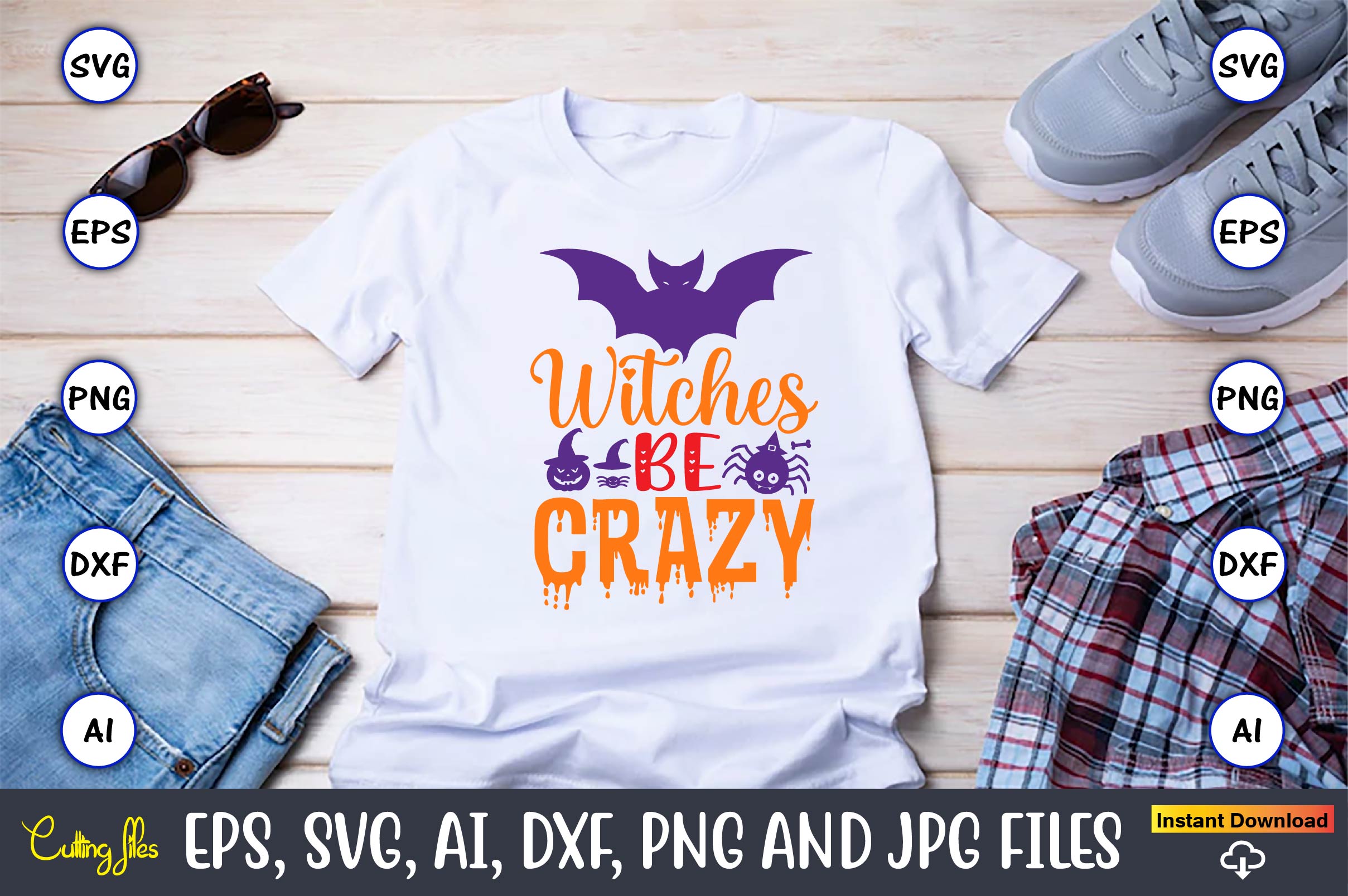 Halloween T-Shirt Witches Be Crazy Design Bundle preview image.