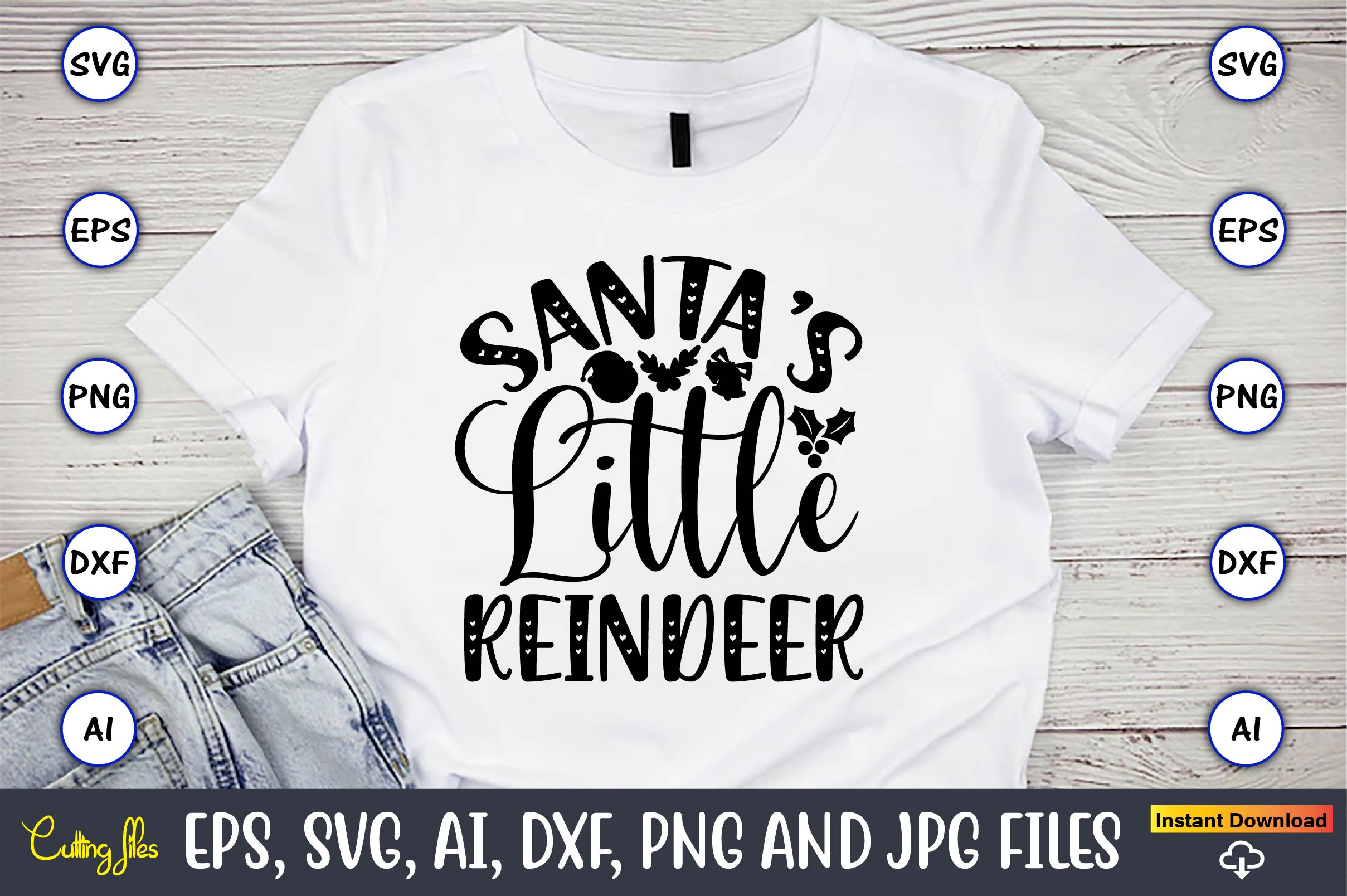 Christmas T-Shirt Santas Little Reindeer Design Bundle preview image.