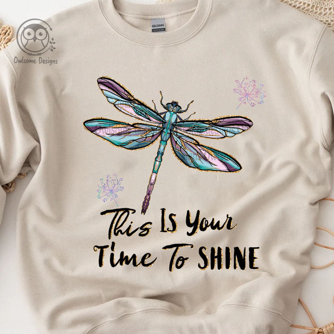Image of sweatshirt with amazing dragonfly print and slogan.