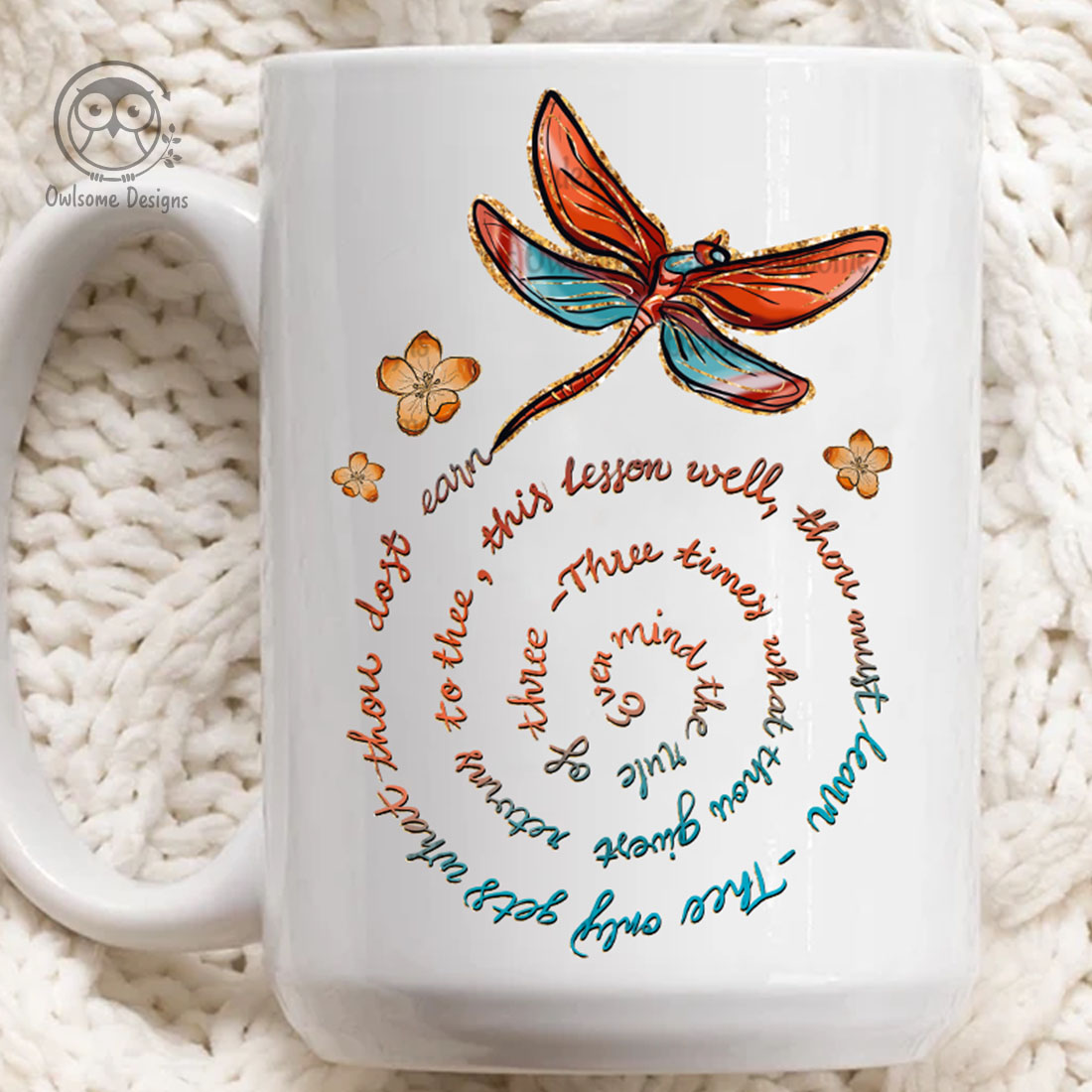 Image of a cup with a fabulous dragonfly print.