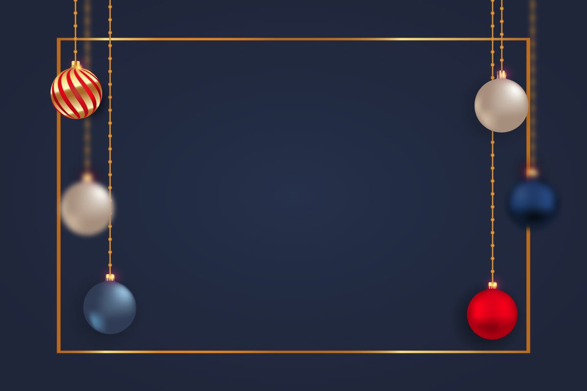 Colorful Christmas balls on a dark blue background.