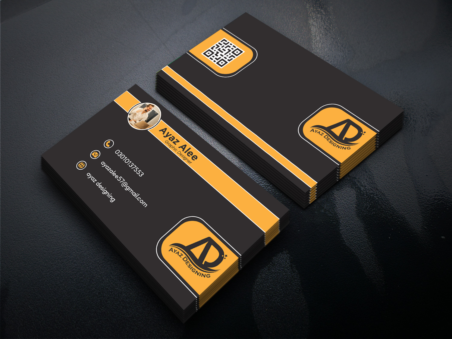 Stylish Business Card Black and Yellow Bundle preview image.