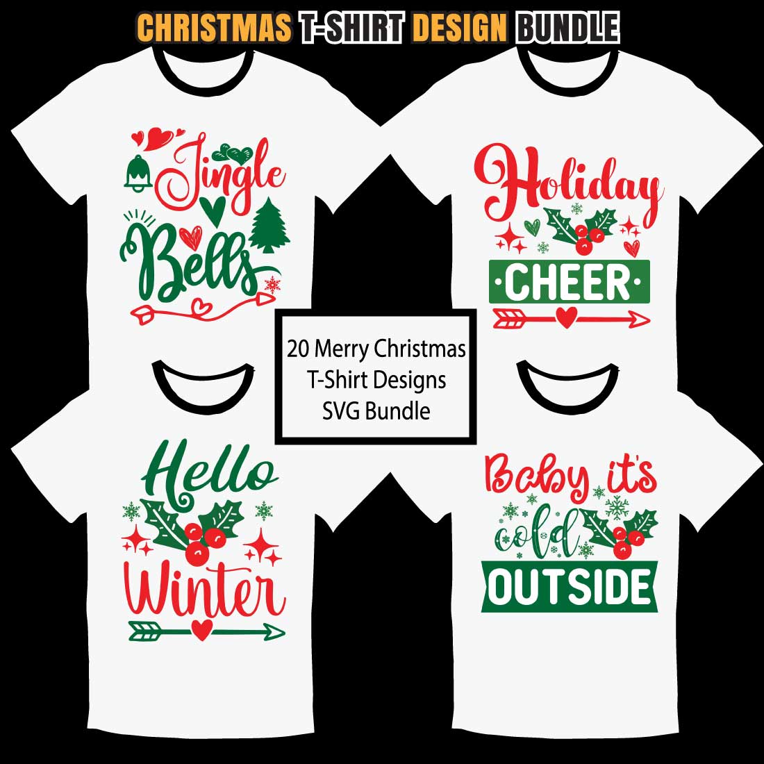 A set of white t-shirts with gorgeous prints on a Christmas theme.