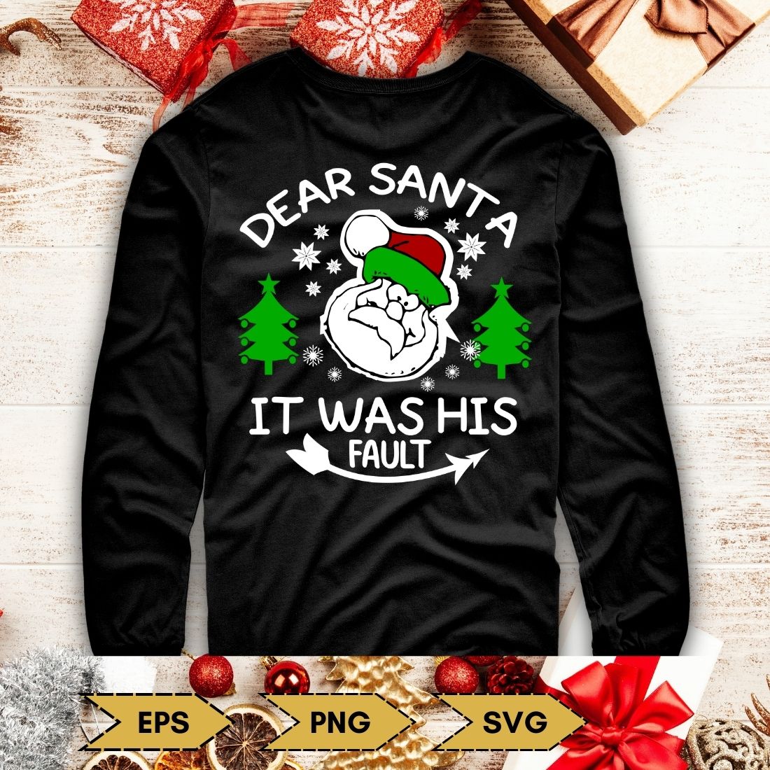 Image of a black sweatshirt with an irresistible print on the Christmas theme.