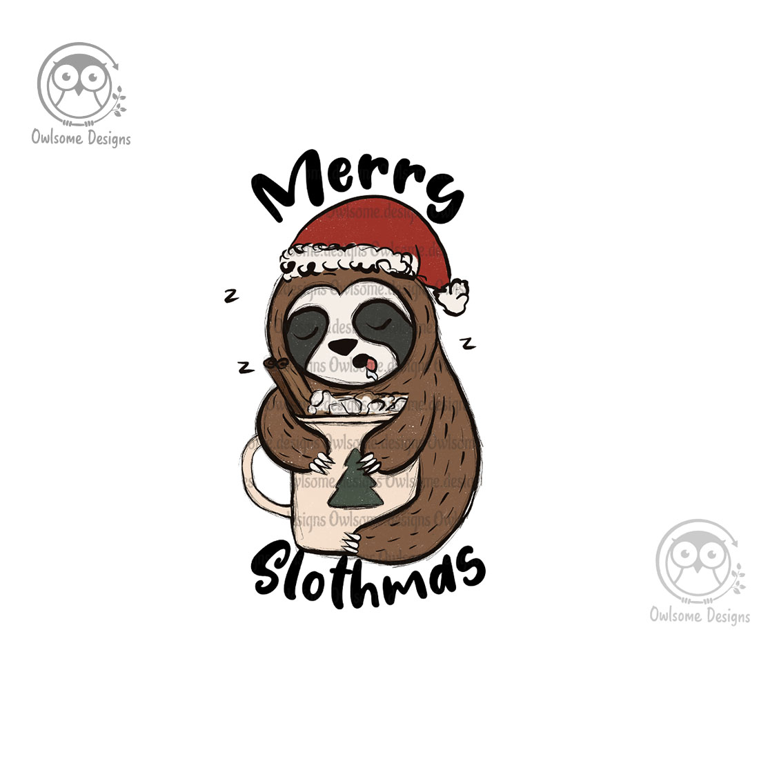 Sloth Christmas Sublimation Design cover image.