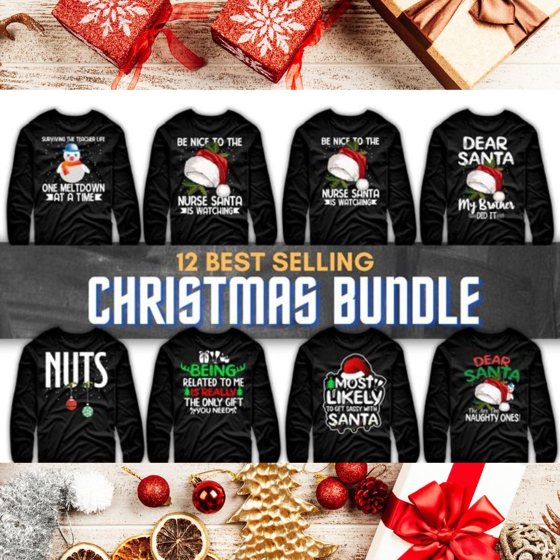 12 Christmas Day 2022 T-shirt Design Bundle SVG - main image preview.